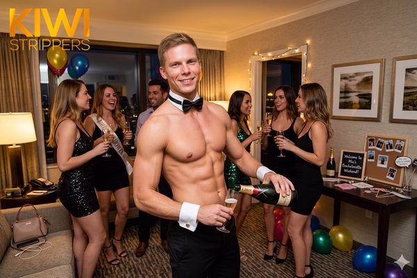 4hrs - 1 Bowtie with Cuffs Waiter - NZ Topless Waiters - Bowtie & Cuffs from $690 bachelor party hire