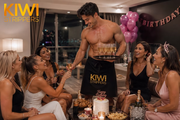 2hrs - 1 G-String Waiter with Apron - NZ Topless Waiters - G-String with Apron from $345 bachelor party hire